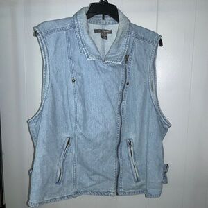 Kate & Mallory Womens Moto Biker Motorcycle Denim vest Sz 3X Trucker Zip